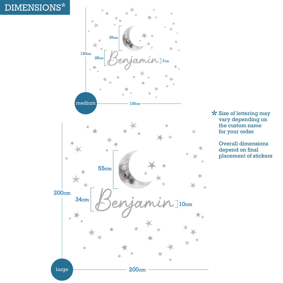 Custom Name Wall Sticker with Moon and Stars