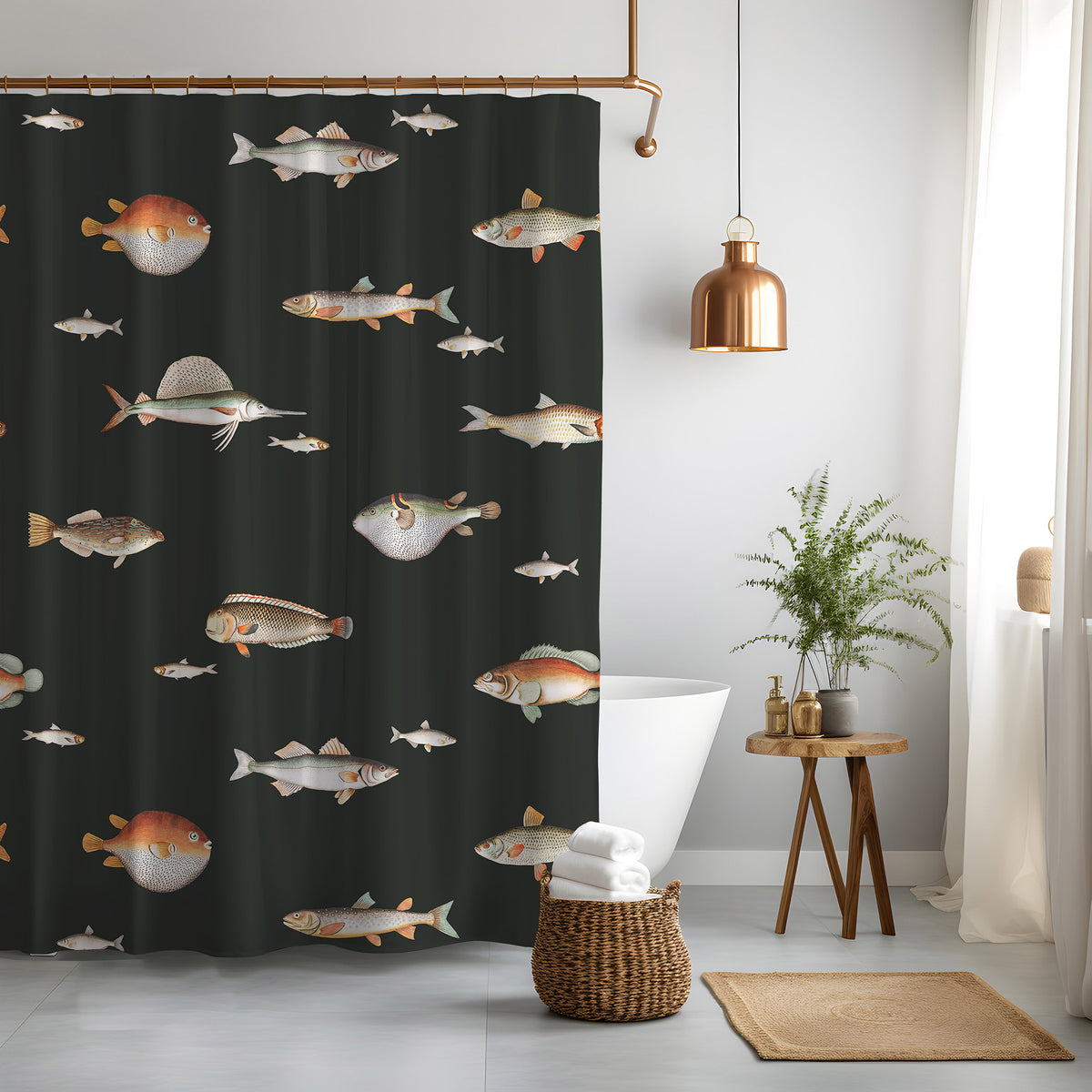 Vintage Fish Illustration Shower Curtain