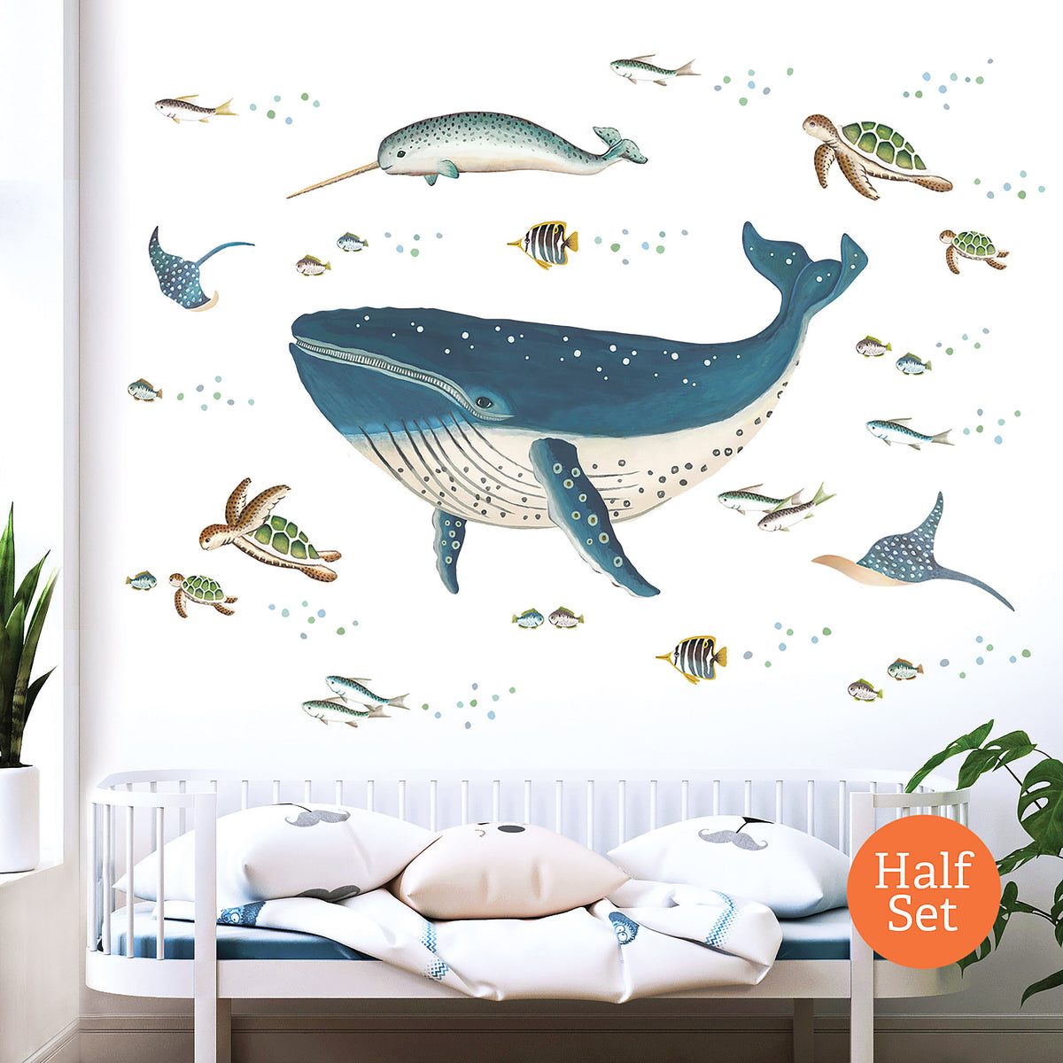 Whale, Narwhal, Turtles and Fish ~ Ocean Scene Wall Stickers