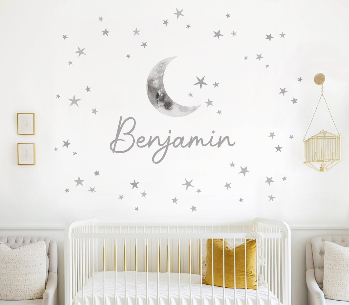 Custom Name Wall Sticker with Moon and Stars
