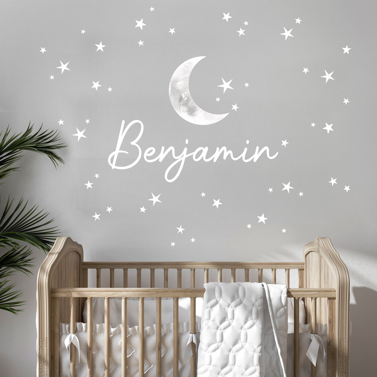 Custom Name Wall Sticker with Moon and Stars