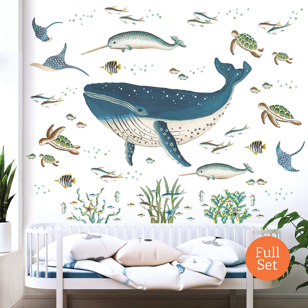 Whale, Narwhal, Turtles and Fish ~ Ocean Scene Wall Stickers
