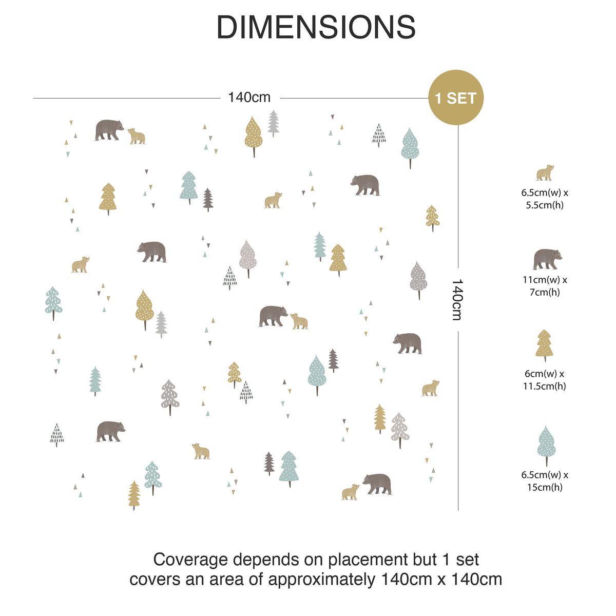 Bears and Trees Repeat Pattern Wall Stickers
