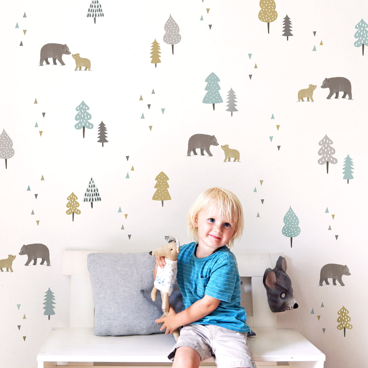 Bears and Trees Repeat Pattern Wall Stickers