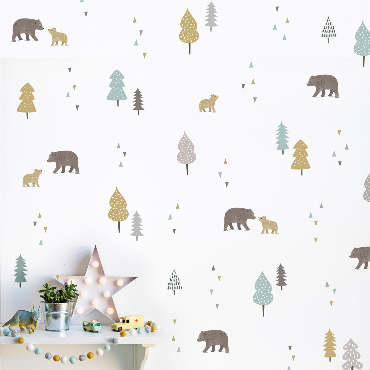 Bears and Trees Repeat Pattern Wall Stickers