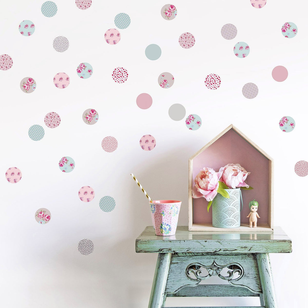 Polka Dot Wall Stickers in Vintage Floral Patterns