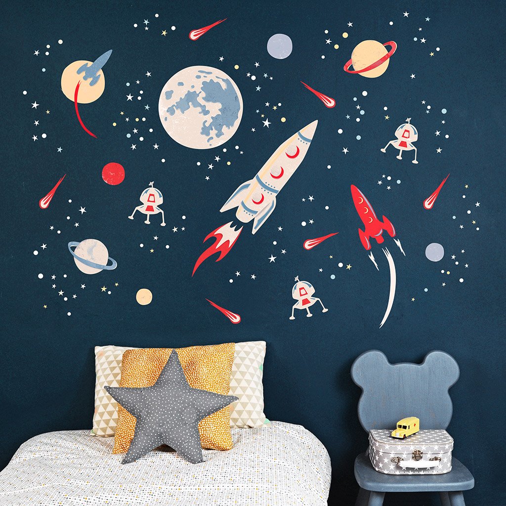Boys space rocket wall decal