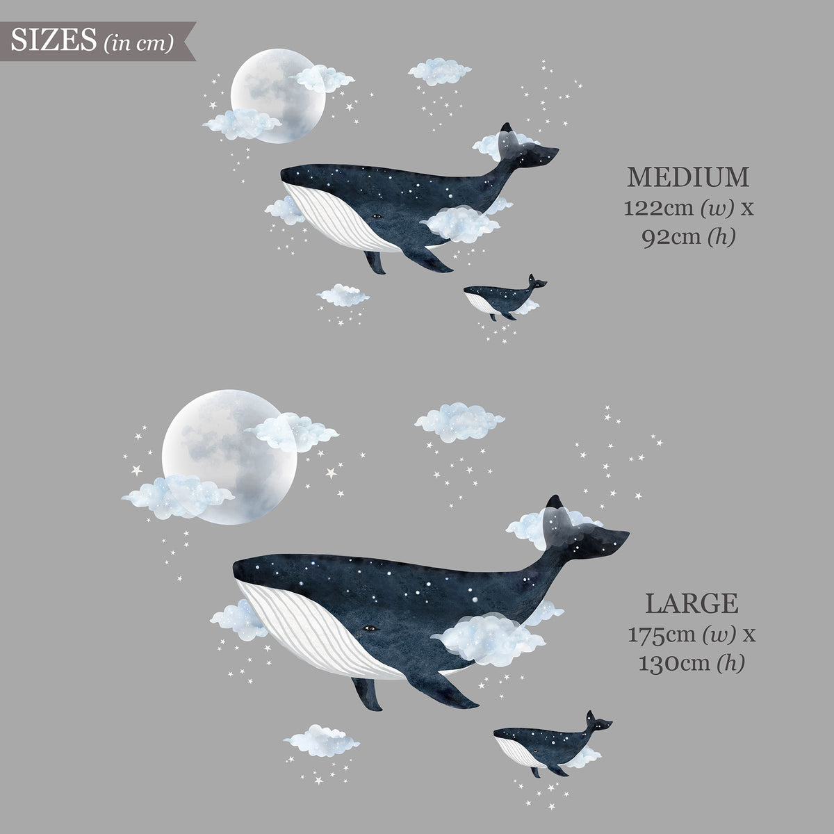 Whale with Moon and Clouds Wall Sticker