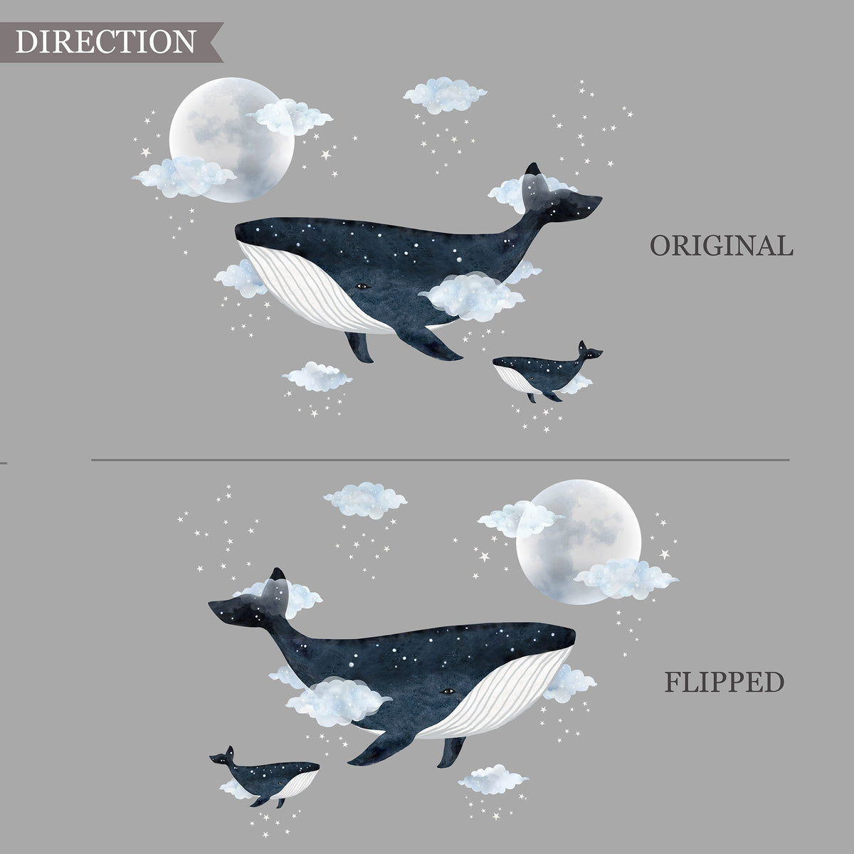 Whale with Moon and Clouds Wall Sticker