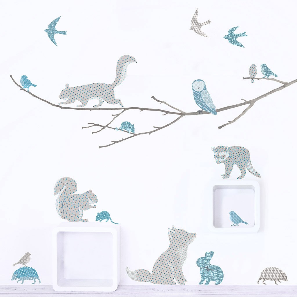 Woodland Animals on Branch Wall Sticker