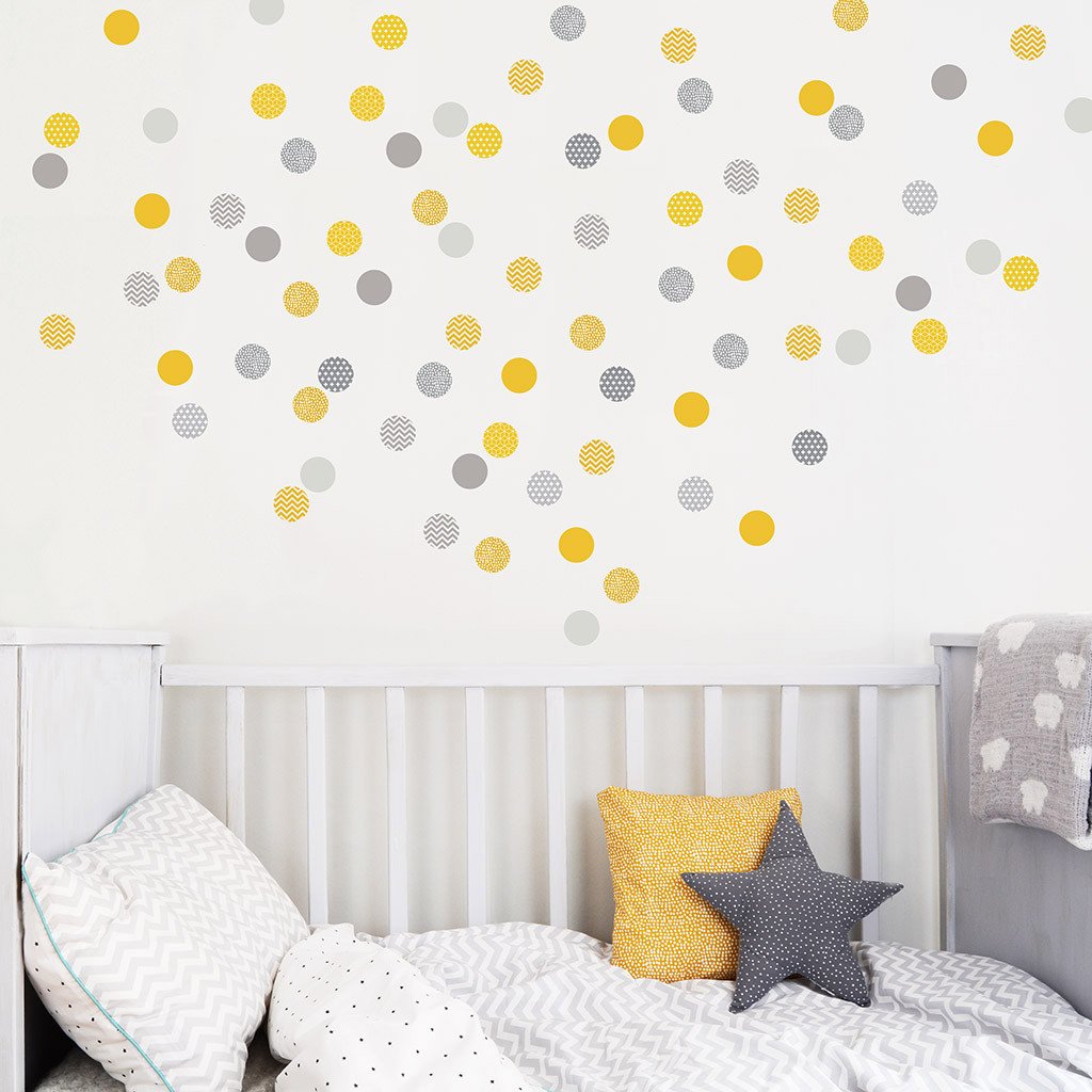 Yellow &amp; Grey Polka Dots Wall Stickers